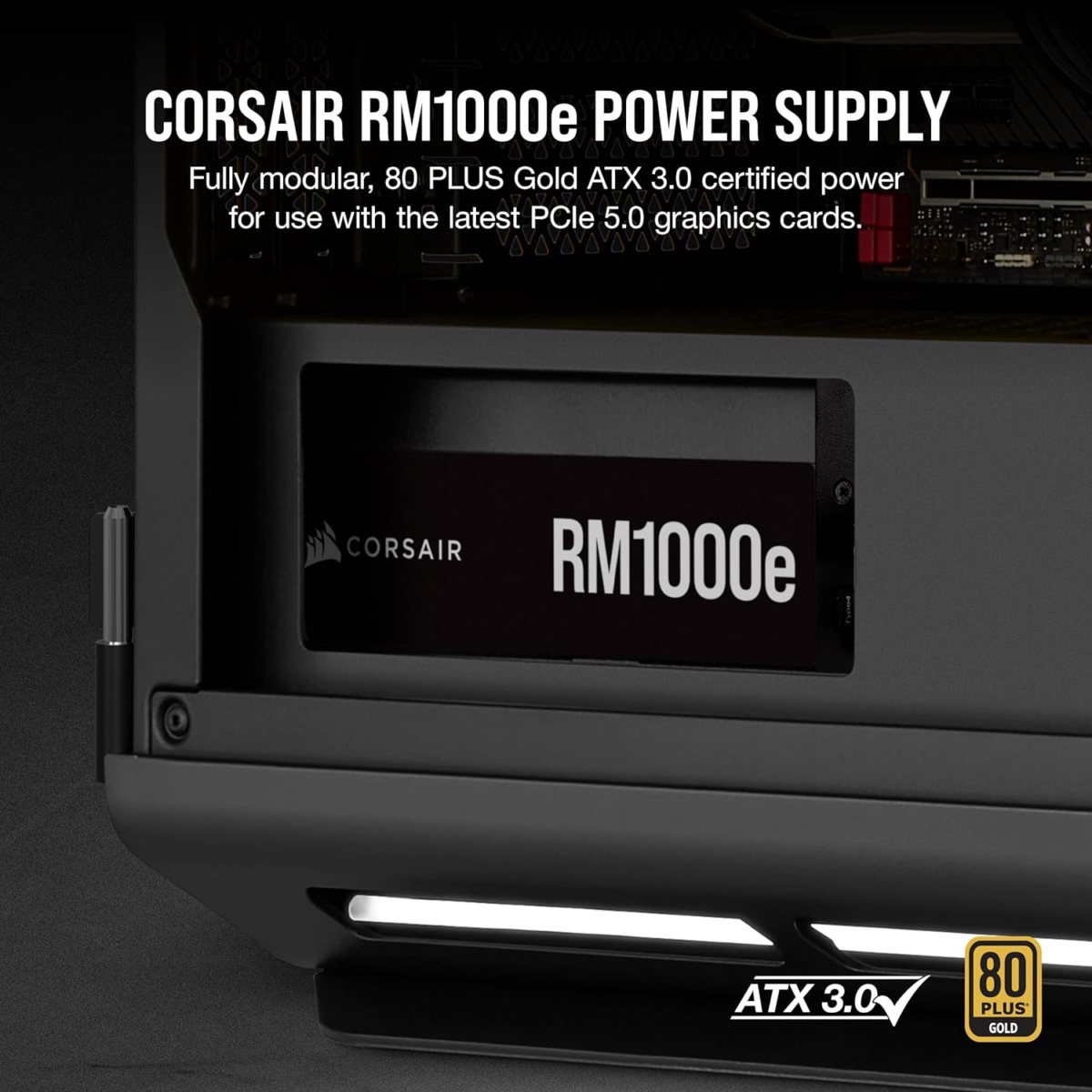 Rm1000E (2023) Fully Modular Low-Noise Power Supply - ATX 3.0 & Pcie 5.0 Compliant - 105°C-Rated Capacitors - 80 plus Gold Efficiency - Modern Standby Support - Black - Image 2