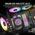 Icue H150I Elite LCD XT Liquid CPU Cooler - IPS LCD Screen - Three AF120 RGB Elite Fans - 360Mm Radiator - Fits Intel® LGA 1700, AMD® AM5, and More - Included Icue Commander CORE - Black - Image 2