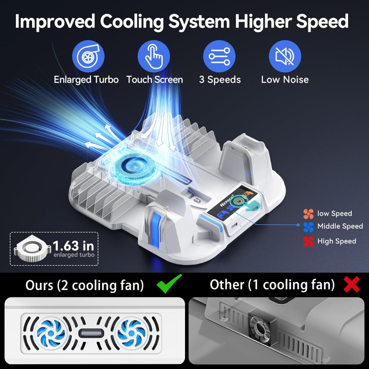 5 Slim Cooling Stand with Controller Charging Station for 5 Slim Console(Digital/Disc), Console Accessories Incl. 3 Levels Cooling Fan, 12 Pcs Game Storage for 5 Slim Console, White - Image 3